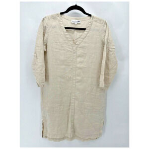 Uniqlo Ines De La Fressange Linen Tunic Dress Size‎ M V-Neck Crochet Preppy Boho